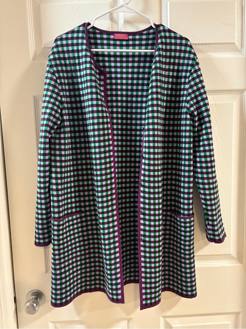OLEANA Norway Merino Wool Silk Checkered Long Cardigan XL⁠